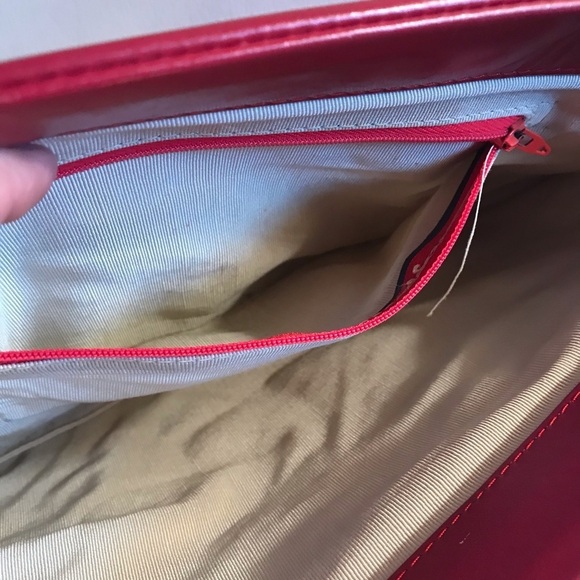 Vintage 80s Large Red Patchwork Leather Envelope Bag Convertible Clutch Xbody - Picture 6 of 6